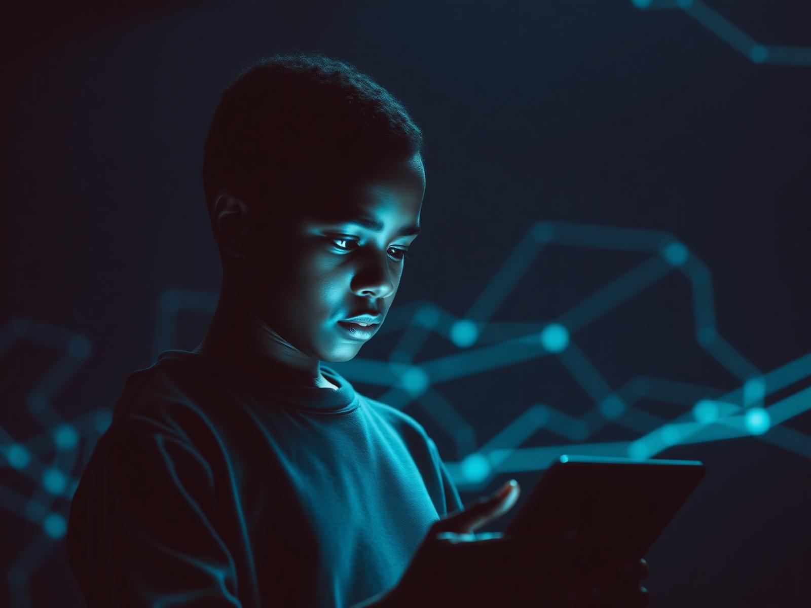 Student learning with AI on tablet